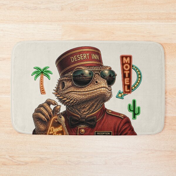 Item preview, Desert Inn Lizard – Retro Motel Concierge Reptile Illustration designed and sold by Motel Mirage.