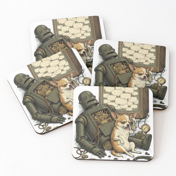 Item preview, Exhausted Chihuahua AI Robot — Dark Humor Tech Engraving Art designed and sold by Lestari Studio.