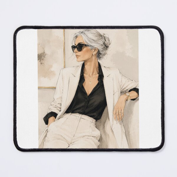 Item preview, Elegant Silver Hair Woman – Minimalist Fashion Illustration designed and sold by Nathalia Montoro.