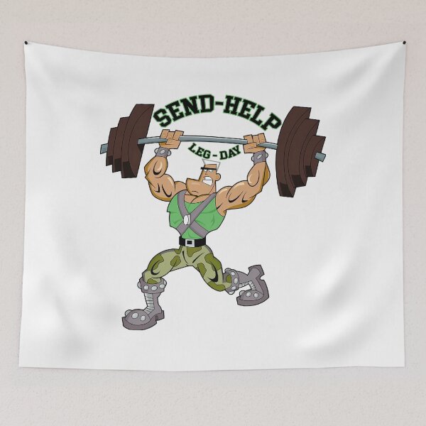 Item preview, Send Help Leg Day Funny Gym Bodybuilding Cartoon Mascot Design designed and sold by DesignArtist.ia.