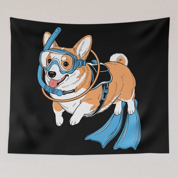 Item preview, Cute Scuba Diving Corgi Dog Snorkeling In Summer Ocean Vacation Art designed and sold by Serene woods.