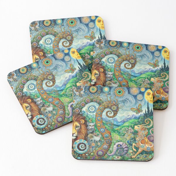 Item preview, Surreal fantasy landscape in the style of Gustav Klimt with lion spirit and mystical spiral dream vibes designed and sold by FotoworldEdel.