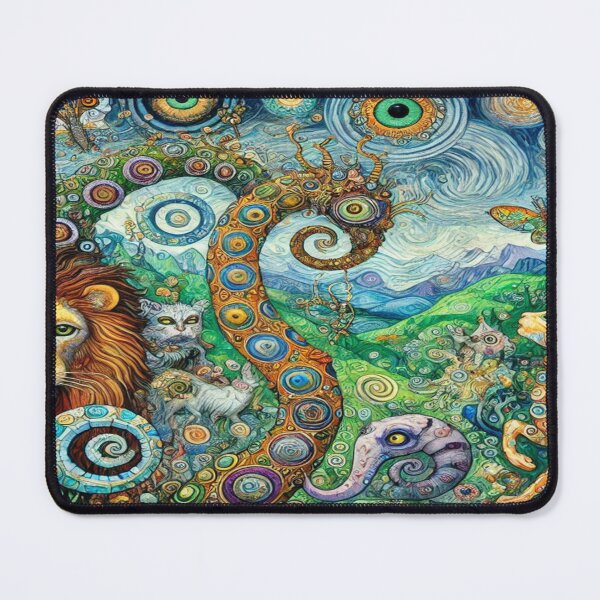 Item preview, Surreal fantasy landscape in the style of Gustav Klimt with lion spirit and mystical spiral dream vibes designed and sold by FotoworldEdel.