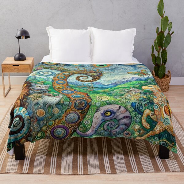 Item preview, Surreal fantasy landscape in the style of Gustav Klimt with lion spirit and mystical spiral dream vibes designed and sold by FotoworldEdel.