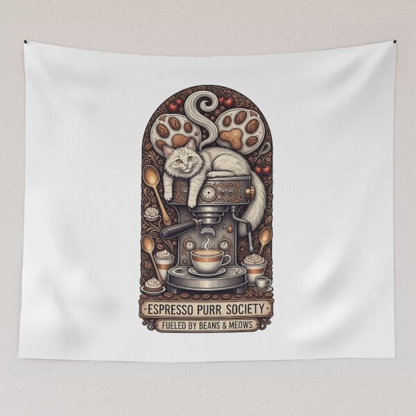 Item preview, Espresso Purr Society Cute Coffee Cat Café Art designed and sold by YMLux.
