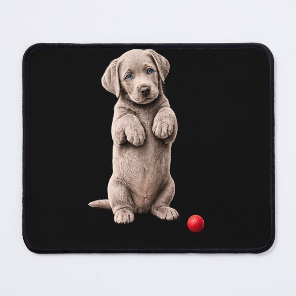Item preview, Blue-Eyed Silver Lab Puppy Begging with Red Ball designed and sold by AnimalMarvels.