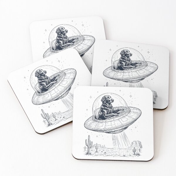 Item preview, Vintage Flat Coated Retriever Riding UFO Dog Mom Dad Lover designed and sold by DoodleTortle.