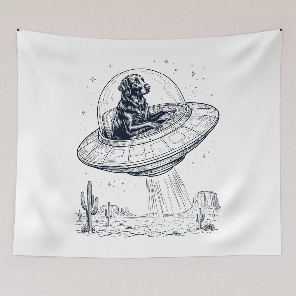 Item preview, Vintage Flat Coated Retriever Riding UFO Dog Mom Dad Lover designed and sold by DoodleTortle.