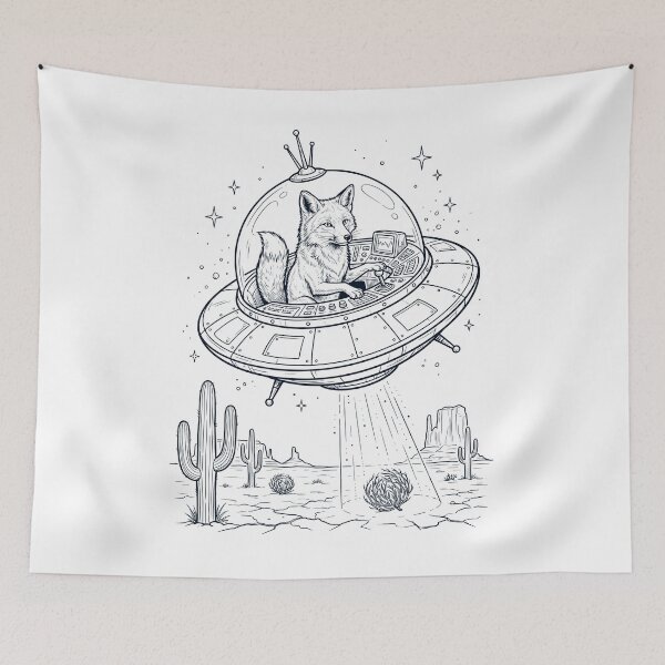 Item preview, Vintage Fox Riding UFO Animal Lover designed and sold by DoodleTortle.
