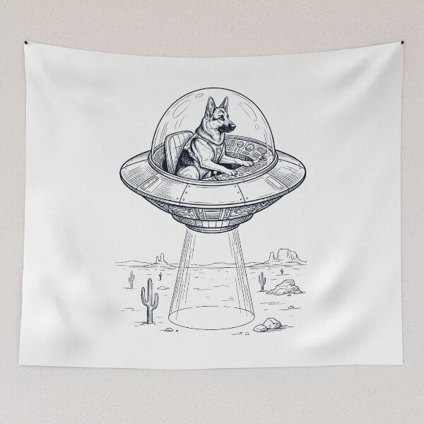 Item preview, Vintage German Shepherd Riding UFO Dog Mom Dad Lover designed and sold by DoodleTortle.