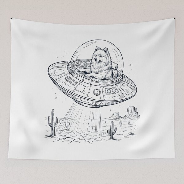 Item preview, Vintage German Spitz Riding UFO Dog Mom Dad Lover designed and sold by DoodleTortle.