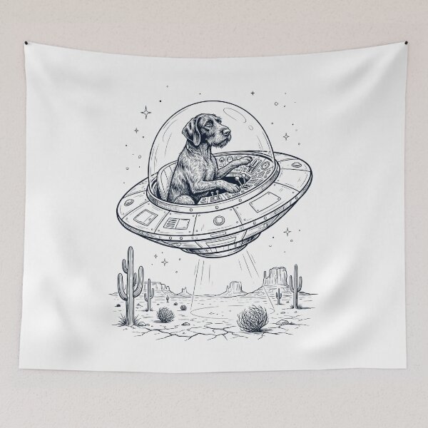 Item preview, Vintage German Wirehaired Pointer Riding UFO Dog Mom Dad Lover designed and sold by DoodleTortle.