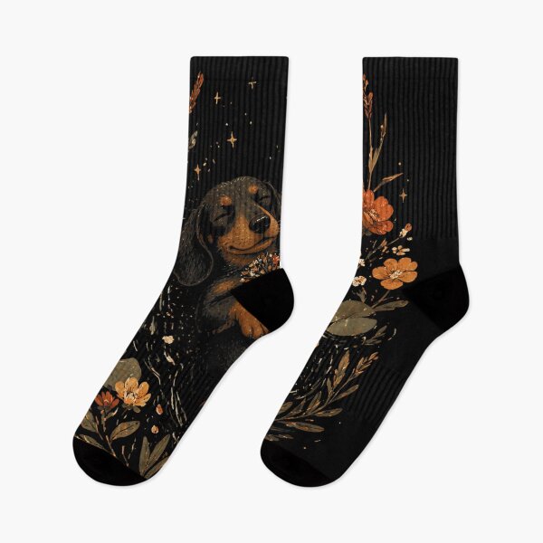 Item preview, Cute Sleeping Dachshund Dog Floating in Floral Night Garden with Crescent Moon designed and sold by Taniyah Gomes.
