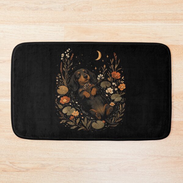 Item preview, Cute Sleeping Dachshund Dog Floating in Floral Night Garden with Crescent Moon designed and sold by Taniyah Gomes.