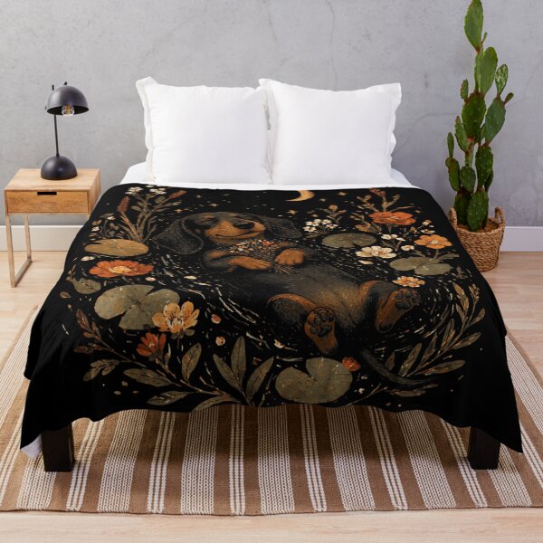 Item preview, Cute Sleeping Dachshund Dog Floating in Floral Night Garden with Crescent Moon designed and sold by Taniyah Gomes.
