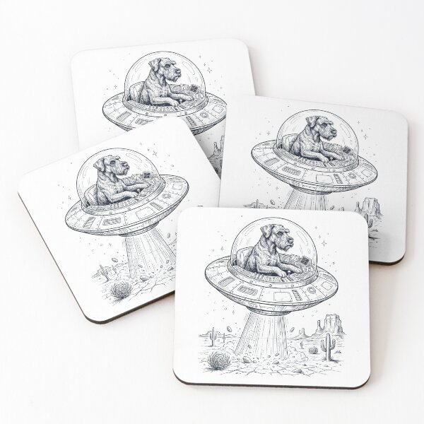 Item preview, Vintage Giant Schnauzer Riding UFO Dog Mom Dad Lover designed and sold by DoodleTortle.