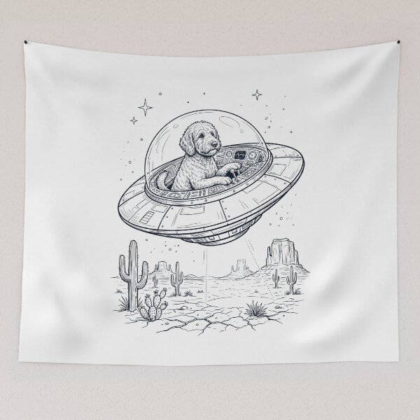 Item preview, Vintage Goldendoodle Riding UFO Dog Mom Dad Lover designed and sold by DoodleTortle.