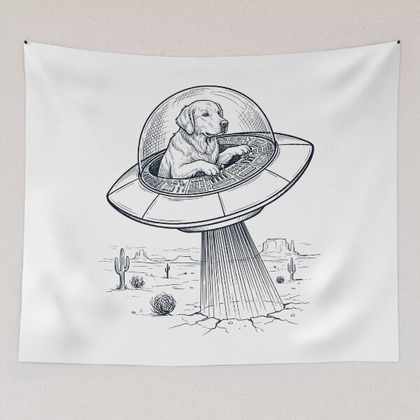 Item preview, Vintage Golden Retriever Riding UFO Dog Mom Dad Lover designed and sold by DoodleTortle.