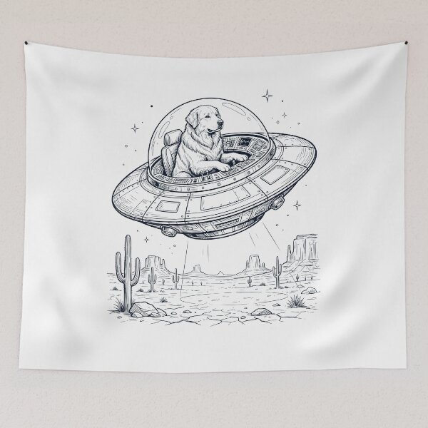 Item preview, Vintage Great Pyrenees Riding UFO Dog Mom Dad Lover designed and sold by DoodleTortle.