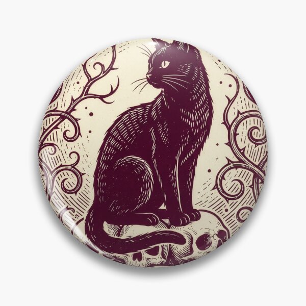 Item preview, Black Cat Skull Throne — Moon Phases Dark Witchcore Engraving Art designed and sold by Lestari Studio.