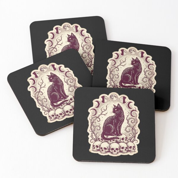 Item preview, Black Cat Skull Throne — Moon Phases Dark Witchcore Engraving Art designed and sold by Lestari Studio.