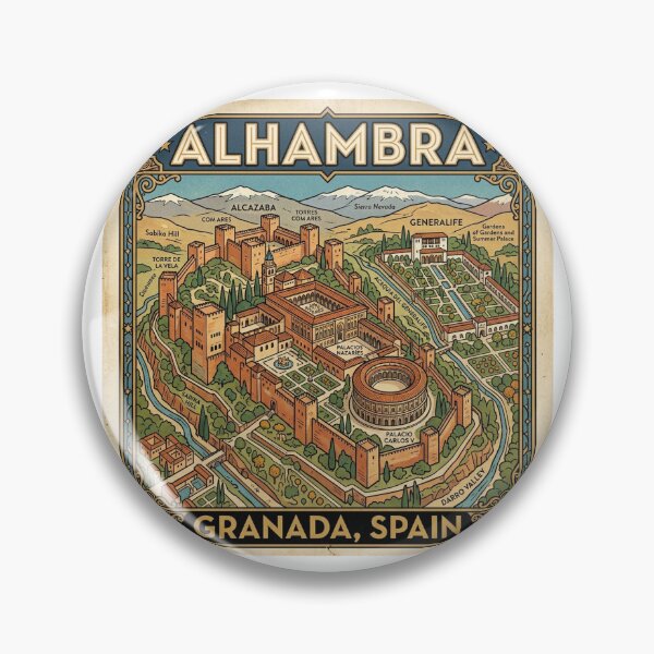 Item preview, Alhambra Map Vintage Granada Travel Art designed and sold by DuckOddity.