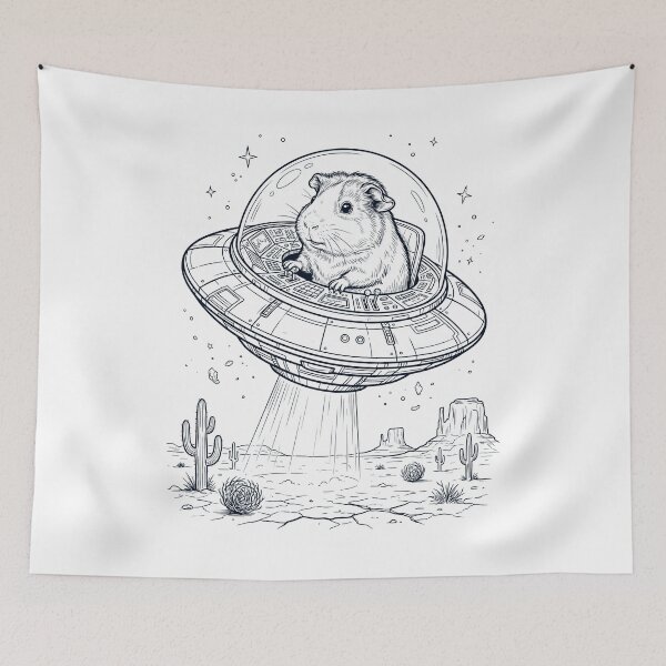 Item preview, Vintage Guinea Pig Riding UFO Animal Lover designed and sold by DoodleTortle.