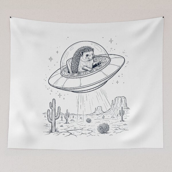 Item preview, Vintage Hedgehog Riding UFO Animal Lover designed and sold by DoodleTortle.