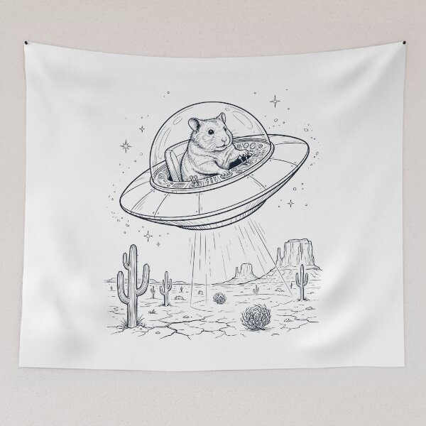 Item preview, Vintage Hamster Riding UFO Animal Lover designed and sold by DoodleTortle.