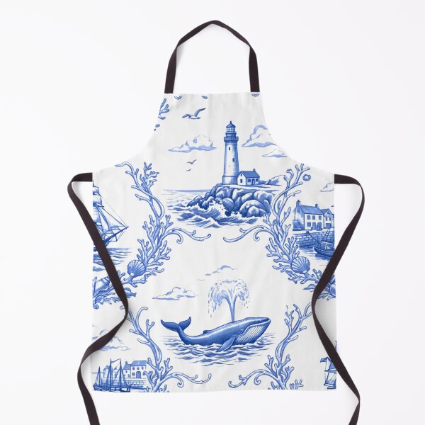 Item preview, Vintage Coastal Marine Toile - Blue and White Nautical Engraving Pattern designed and sold by warayut.
