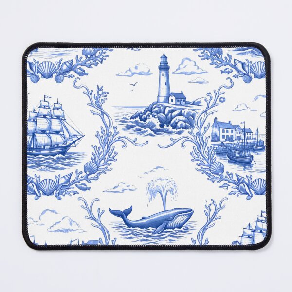 Item preview, Vintage Coastal Marine Toile - Blue and White Nautical Engraving Pattern designed and sold by warayut.