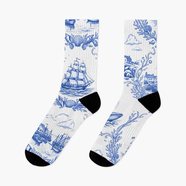 Item preview, Vintage Coastal Marine Toile - Blue and White Nautical Engraving Pattern designed and sold by warayut.