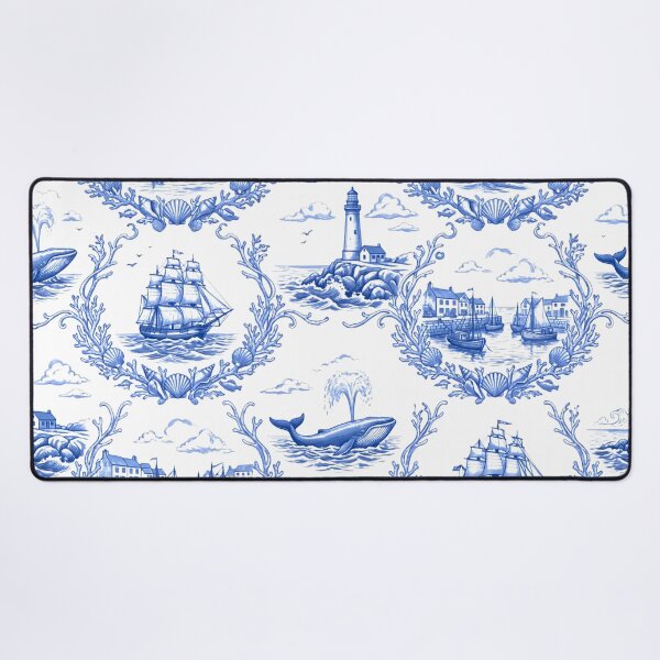 Item preview, Vintage Coastal Marine Toile - Blue and White Nautical Engraving Pattern designed and sold by warayut.