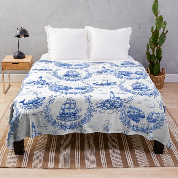 Item preview, Vintage Coastal Marine Toile - Blue and White Nautical Engraving Pattern designed and sold by warayut.