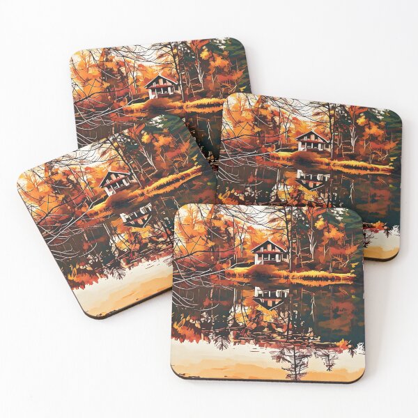 Item preview, Cabin on the lake in Autumn designed and sold by tomorrowsart.