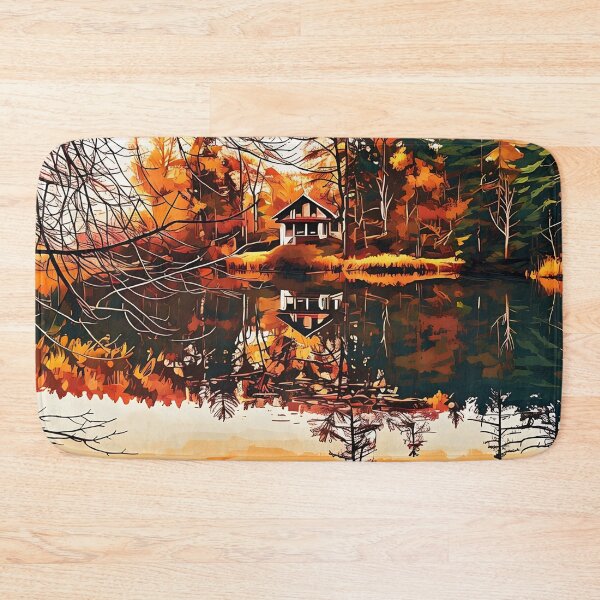 Item preview, Cabin on the lake in Autumn designed and sold by tomorrowsart.