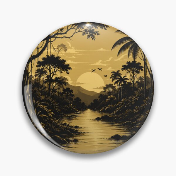Item preview, Golden Jungle Sunset River Landscape Art designed and sold by PixelParinda.