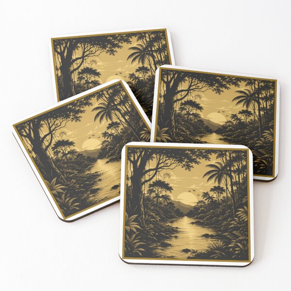 Item preview, Golden Jungle Sunset River Landscape Art designed and sold by PixelParinda.