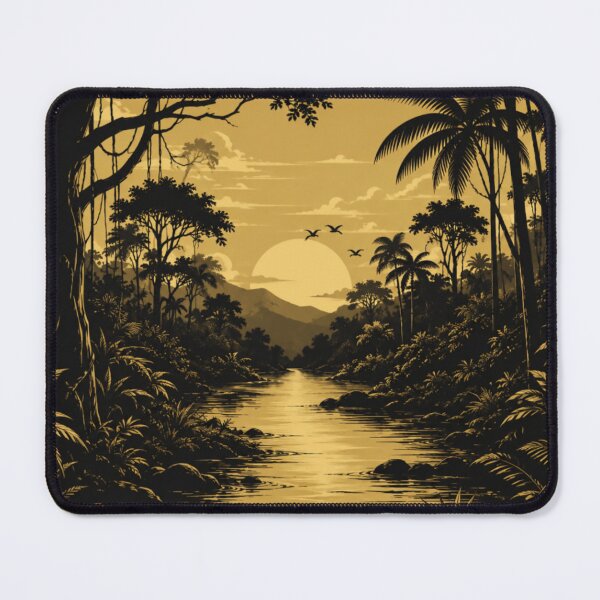 Item preview, Golden Jungle Sunset River Landscape Art designed and sold by PixelParinda.