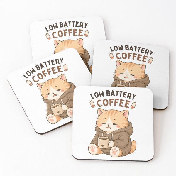 Item preview, Low Battery Coffee Cat | Cute Kawaii Aesthetic | Exhausted Mood Design designed and sold by The Mood Index.