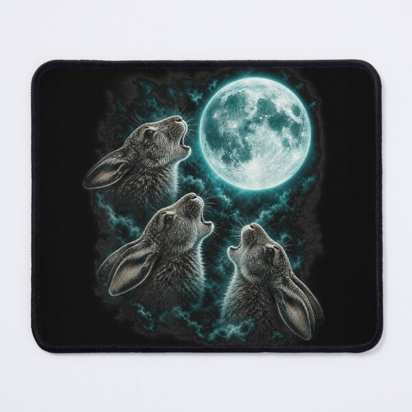 Item preview, Three Rabbits Howling at Full Moon Aesthetic Hare Blue Moonlight Night designed and sold by Chaya Reid.