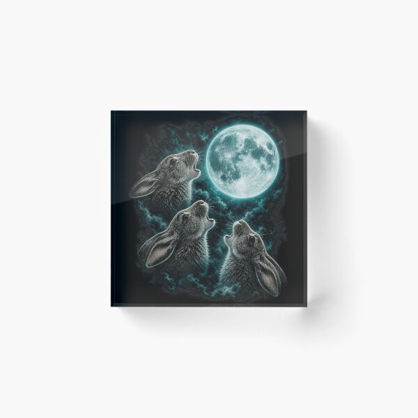 Item preview, Three Rabbits Howling at Full Moon Aesthetic Hare Blue Moonlight Night designed and sold by Chaya Reid.
