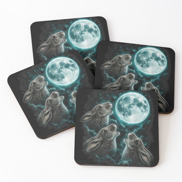 Item preview, Three Rabbits Howling at Full Moon Aesthetic Hare Blue Moonlight Night designed and sold by Chaya Reid.