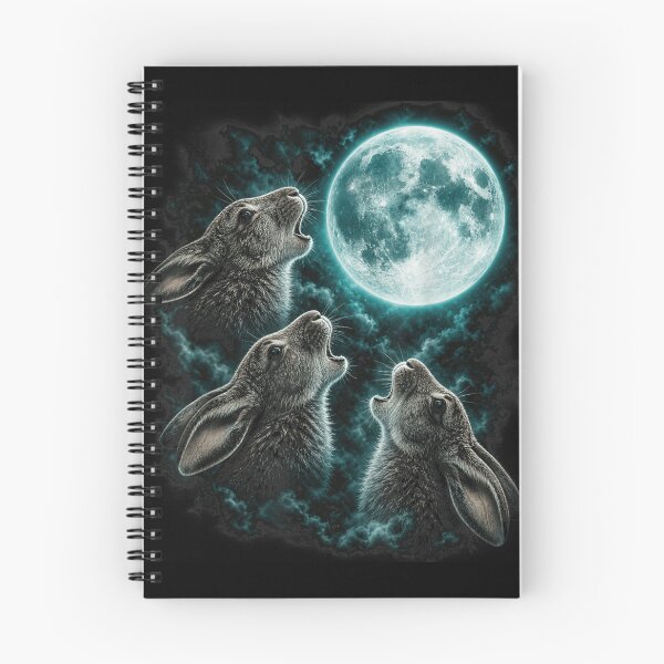 Item preview, Three Rabbits Howling at Full Moon Aesthetic Hare Blue Moonlight Night designed and sold by Chaya Reid.