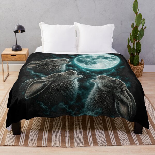 Item preview, Three Rabbits Howling at Full Moon Aesthetic Hare Blue Moonlight Night designed and sold by Chaya Reid.