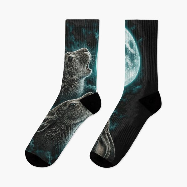 Item preview, Three Rabbits Howling at Full Moon Aesthetic Hare Blue Moonlight Night designed and sold by Chaya Reid.