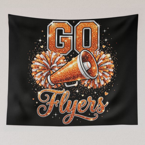 Item preview, Go Flyers Cheerleading Megaphone and Pom Poms Orange Glitter Sports Spirit designed and sold by Chaya Reid.
