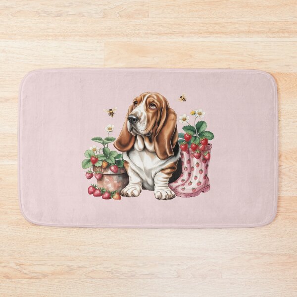 Item preview, Basset Hound Strawberry Garden | Cute Dog Lover Gift | Cottagecore Floral Puppy designed and sold by Cute & Sassy Custom Gifting Boutiques.
