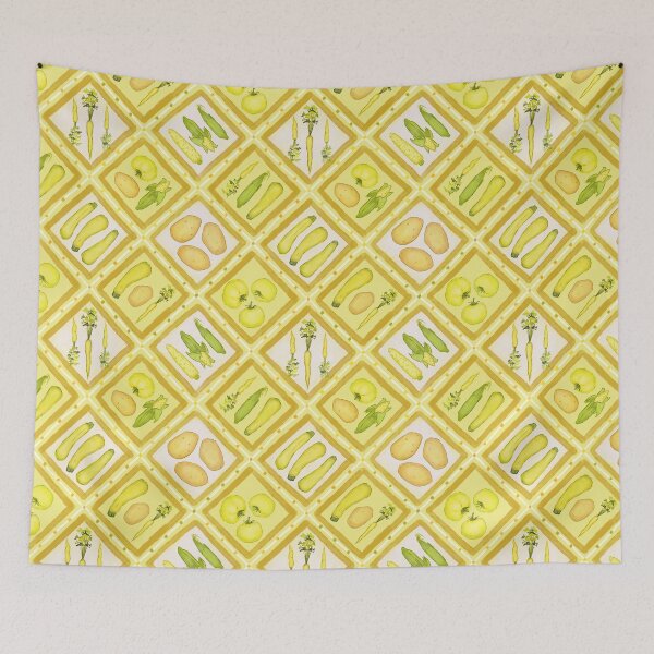 Item preview, Yellow vegetable diamond grid illustration print designed and sold by EmmaSB-Designs.