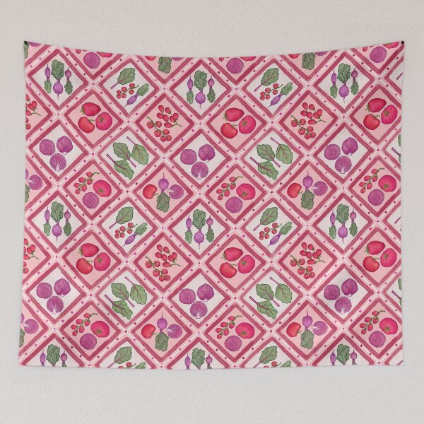 Item preview, Red vegetable diamond grid illustration print designed and sold by EmmaSB-Designs.